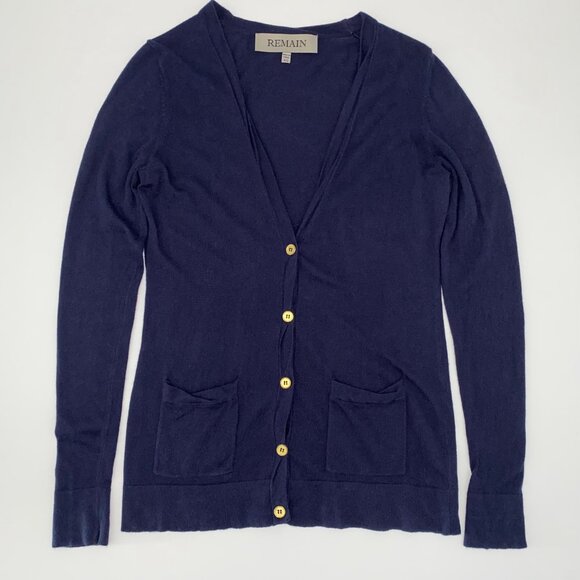 REMAIN Birger Christensen Cardigan Sweater Grandma Pockets Navy Blue Womens XS - Picture 4 of 14